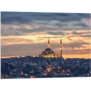 WallClassics - Vlag - Süleymaniye-Moskee op Begin van de Avond in Istanbul, Turkije - 80x60 cm Foto op Polyester Vlag