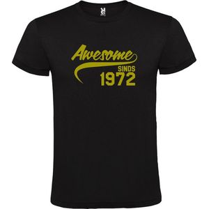 Zwart T-shirt ‘Awesome Sinds 1972’ Goud Maat M