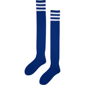 KIMU Sokken Donkerblauw Witte Strepen - Maat 36-41 - Dames Heren Unisex - Blauwe Lange Kniekousen Voetbalsokken Sportsokken Kniesokken Hockey Sinterklaas Kado