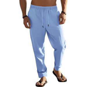 Bovista Linnen Broek Heren - Zomerbroek - Volwassenen - Lange Broek - Pantalon - Strandbroek - Zomer - Ibiza Stijl - Lichtblauw - Maat S