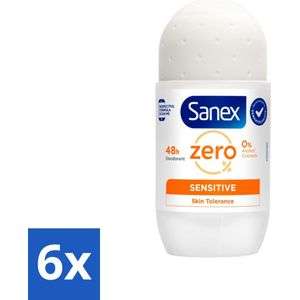 Sanex - Deodorant - Roller - Zero% - Sensitive - Zonder Alcohol & Parabenen - 50 ml - Voordeelverpakking - 6 stuks
