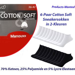 6-Paar Zachte Katoenen Sneakersokken in Wit Kleur-Maat 36-42