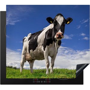 KitchenYeah® Inductie beschermer 60x52 cm - Koe - Gras - Blauw - Dieren - Kookplaataccessoires - Afdekplaat voor kookplaat - Inductiebeschermer - Inductiemat - Inductieplaat mat