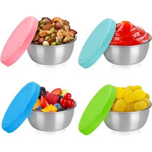 50 ml roestvrijstalen voedselcontainer met siliconen deksel - 4 stuks - voor sauzen