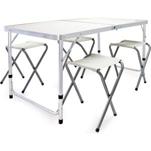 Camping zitgarnituur aluminium 5-delig in hoogte verstelbare tafel met vier stoelen campingtafel inklapbaar