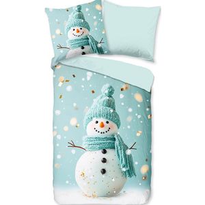 Good Morning - Sneeuwpop - Flanel Dekbedovertrek - Mint - 140 x 200/220 cm