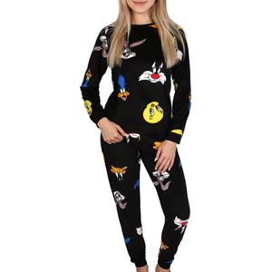 Looney Tunes - Zwarte damespyjama, pyjama met lange mouwen, tweedelig, warm, gezellig / M