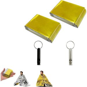 Nooddeken - Thermisch deken - Overlevingsdeken - Nood deken - Deken - Reddingsdeken - Noodpakket - Isolatiedeken - Safety - Goud - Zilver - Onderkoeling - Oververhitting - Inclusief 2 survivalfluitjes