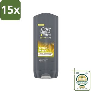 15 x Dove - Douchegel - Men+ Care Active Fresh - Verfrissend en langdurige bescherming - 400 ml - Grootverpakking - Douchegel Mannen - Frisse Geur - Actieve Mannen - Huid Reinigen - PH Neutraal