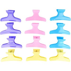 Haarsoires Styling Tool Afdeelklemmen – 9,5 cm – Kunststof Kappersklemmen – Blauw Paars Geel – Set van 12