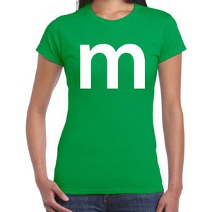 Letter M verkleed/ carnaval t-shirt groen voor dames - M en M carnavalskleding / feest shirt kleding / kostuum S