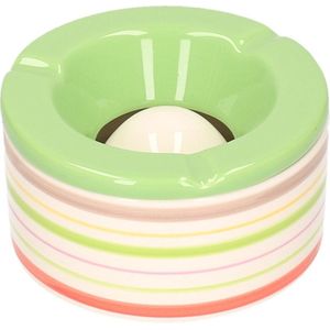 Terras asbak/stormasbak rond keramiek 14 x 7,5 cm groen met streep - Buiten asbakken