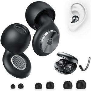 YUNYU Oordopjes om te slapen, 45 dB, set herbruikbare noise cancelling oordopjes met koord, opbergdoos + 3 reservedoppen, voor slapen, concerten, reizen (zwart)