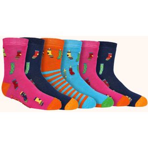 Kindersokken | huissokken | antislip | vrolijke sokken | badstof sokjes | per 6 paar | thema: sokken afbeeldingen