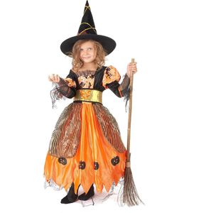 LUCIDA - Oranje pompoen heksen outfit voor meisjes - S 110/122 (4-6 jaar)