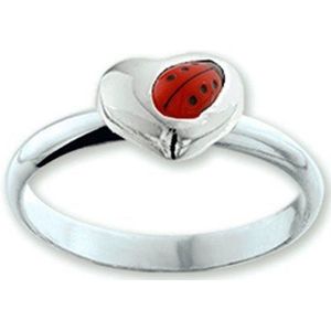 Ring Lieveheersbeestje Hart Zilver Gerhodineerd
