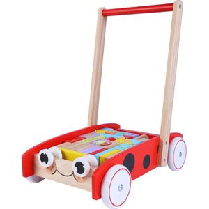 Loopwagen - blokkenkar - 39x26x45,5 cm - rood