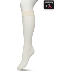 Bonnie Doon Dames Bloemen Panty Kniekousen Ivoor maat 36/42 - Knie Kousen 50 denier - Gebloemd - Bloemen Print - Uitstekend draagcomfort - Flower Stripe Knee High - Kniesokken - Zakt niet af - OEKO-TEX - Ivoor - BP221804.250