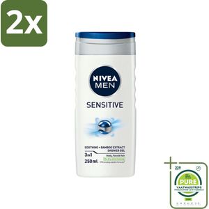 Nivea - Men - Sensitive Douchegel - Hydraterend - 250 ml - Voordeelverpakking - 2 stuks - Douchegel - Gevoelige huid