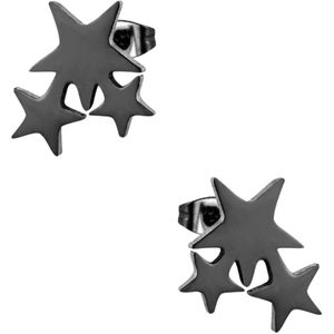 Aramat Jewels - Zweerknopjes Oorbellen 3 Sterren - Zwart Chirurgisch Staal 9mm - Trendy Sieraden - Cadeau - Voor Haar - Unieke Accessoires - Zwarte oorbellen