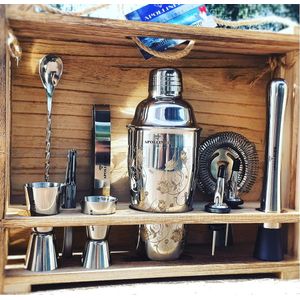 16-delige cocktailset met shakerkit - Professionele cocktailshaker van 550 ml in luxe houten kist