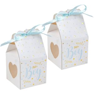 Santex cadeaudoosjes baby boy - Babyshower bedankje - 12x stuks - wit/blauw - 4 cm - zoon