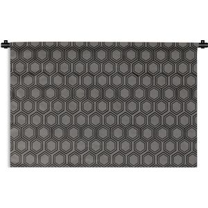 Wandkleed Luxe patroon - Luxe patroon van zwarte zeshoeken tegen een grijze achtergrond Wandkleed katoen 120x80 cm - Wandtapijt met foto
