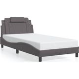 vidaXL - Bedframe - met - hoofdbord - kunstleer - grijs - 100x200 - cm