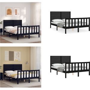 vidaXL Bedframe met hoofdbord massief hout zwart 120x200 cm - Bedframe - Bedframes - Bed - Tweepersoonsbed