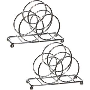 Cosy & Trendy Servettenhouder - 2x - ronde vormen - zilver - RVS - 14 x 5 x 10 cm