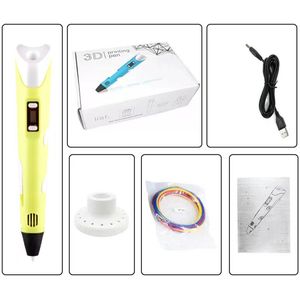 3D-printpenset, inclusief 3 kleuren PLA-filament, 3M-tekenprinter, tekenspeelgoed, kindercadeau - geel