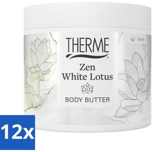 12 x Therme - Zen White Lotus - Bodybutter - Hydraterend - Verzorgend - 225gr - Hydraterende Bodybutter - Body Lotion - Lotus Geur - Jasmijn Geur - Witte Musk