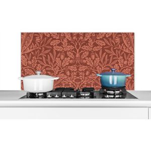 Spatscherm keuken 100x50 cm - Kookplaat achterwand Bladeren - Planten - Morris - Bruin - Muurbeschermer - Spatwand fornuis - Hoogwaardig aluminium