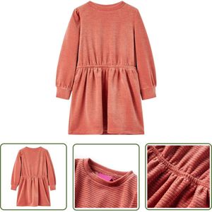 vidaXL Meisjesjurk - Kinderjurk - Kinderjurk met lange mouwen 116 middelroze - Roze Jurk - Langmouwig Jurkje - Kindermode