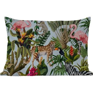 Buitenkussens - Jungle - Dieren - Meisjes - Kinderen - Jongens - Flamingo - Papegaai - 60x40 cm - Weerbestendig