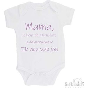 100% katoenen Romper "Mama, je bent de allerliefste & de allermooiste. Ik hou van jou" Meisjes Katoen Wit/lila Maat 62/68
