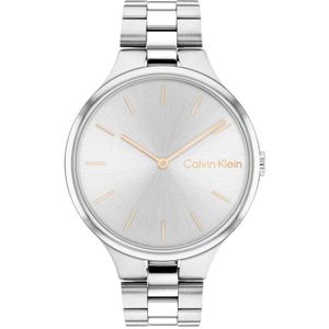 Calvin Klein CK25200128 Dames Horloge - Mineraalglas - Roestvrijstaal - Zilver - 38 mm breed - Quartz - Vouw/Vlindersluiting - 3 ATM (spatwater)