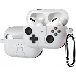 Game Controller Siliconen Case Hoesje voor Apple AirPods Pro en Pro 2 – Schokabsorberende Beschermhoes met Clip – Val- en Krasbestendig – Draadloos Opladen – Perfecte Silicone Pasvorm – XBOX Gaming Design – Wit