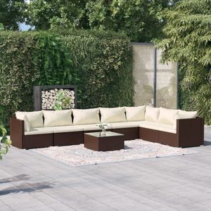 VidaXL 8-delige Loungeset met Kussens - Poly Rattan Bruin