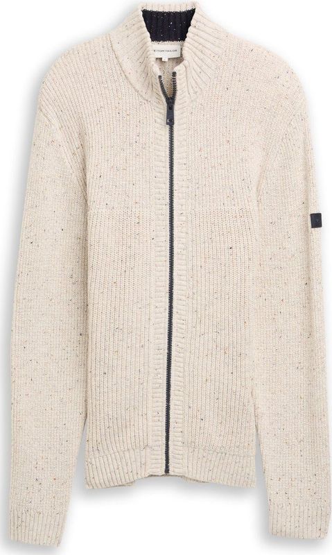 TOM TAILOR - Gebreid Vest - Wolwit - Recht Model - Lange Mouw