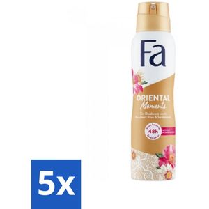 5 x Fa - Oriental Moments - Deodorant Spray - Woestijnroos & Sandelhout - 150 ml - Anti-vlekken - Dermatologisch Getest - Verfrissend - Geur - Deodorant Spray