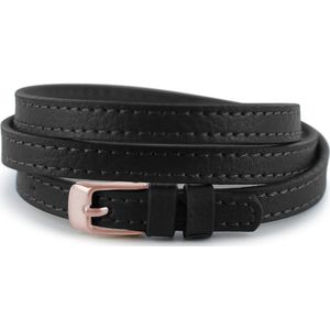 Silventi 980100996 Leren Wikkelarmband met Stalen Gesp 60cm - 7mm - Armband - Wrap - Zwart - Rosegoudkleurig