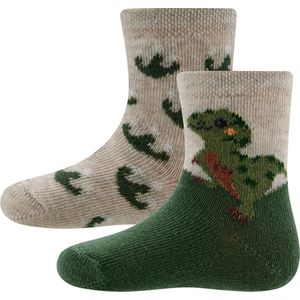 Ewers Kindersokken Ewers - Set / 2-Pack - Kleine Dino & Dino Voetstapjes - Beige & Groen-16/17
