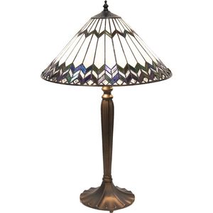 Tiffany Tafellamp Ø 40*62 cm E27/max 2*60W Wit, Bruin Glas in lood Art Deco Tiffany Bureaulamp Tiffany Lampen