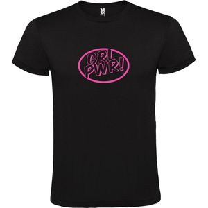 Zwart t-shirt met 'Girl Power / GRL PWR' print Roze size M