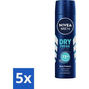 5 x NIVEA Men Deodorant Spray Dry Fresh 150 ml - Deodorant Spray - Mannelijke Geur - Sneldrogende - Geen Witte Strepen - Dermatologisch Getest