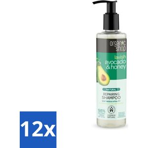 12 x Organic Shop - Natural Repairing Shampoo - Avocado & Honey - Hydraterend en Herstellend - 280 ml - Organische Shampoo - Avocado Shampoo - Honing Shampoo - Hydraterende Shampoo - Herstellende Shampoo