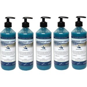 Handzeep Crème Eucalyptus 500 ml - met gratis pompje - set van 5 stuks - Voordeelverpakking