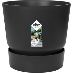 Elho Greenville Rond 16 - Bloempot voor Buiten met Waterreservoir - 100% Gerecycled Plastic - Ø 16 x H 15.3 cm - Living black