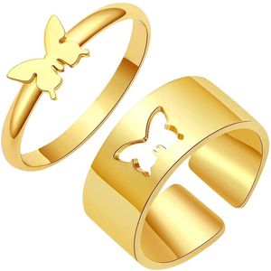 Vlinder Vriendschapsring Goudkleurig RVS - Vriendschapsringen - Vriendschap cadeau - Vriendschap sieraden - Vlinder